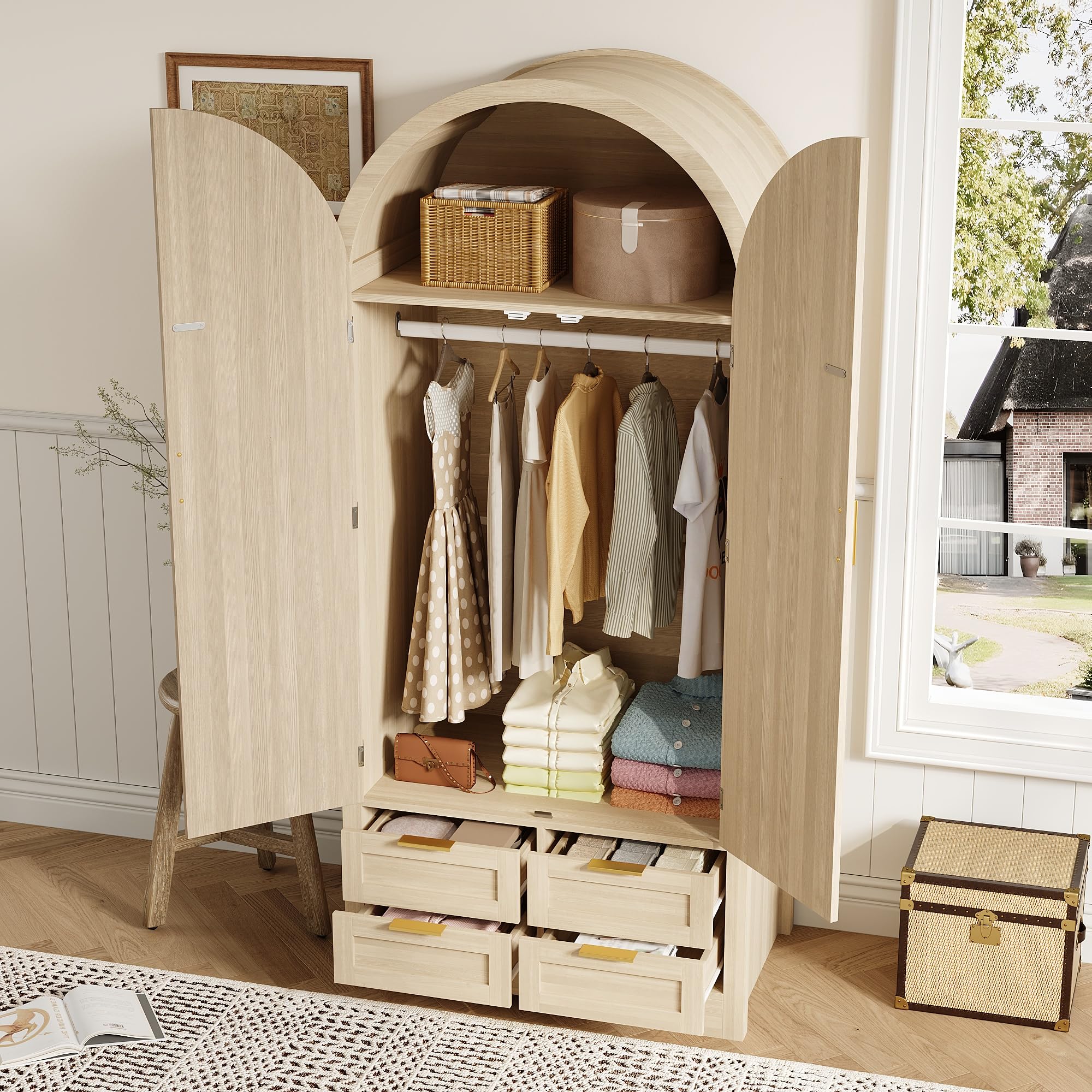 Armadio moderno 2 ante 80x50x179 cm con barra appendiabiti e cassetti