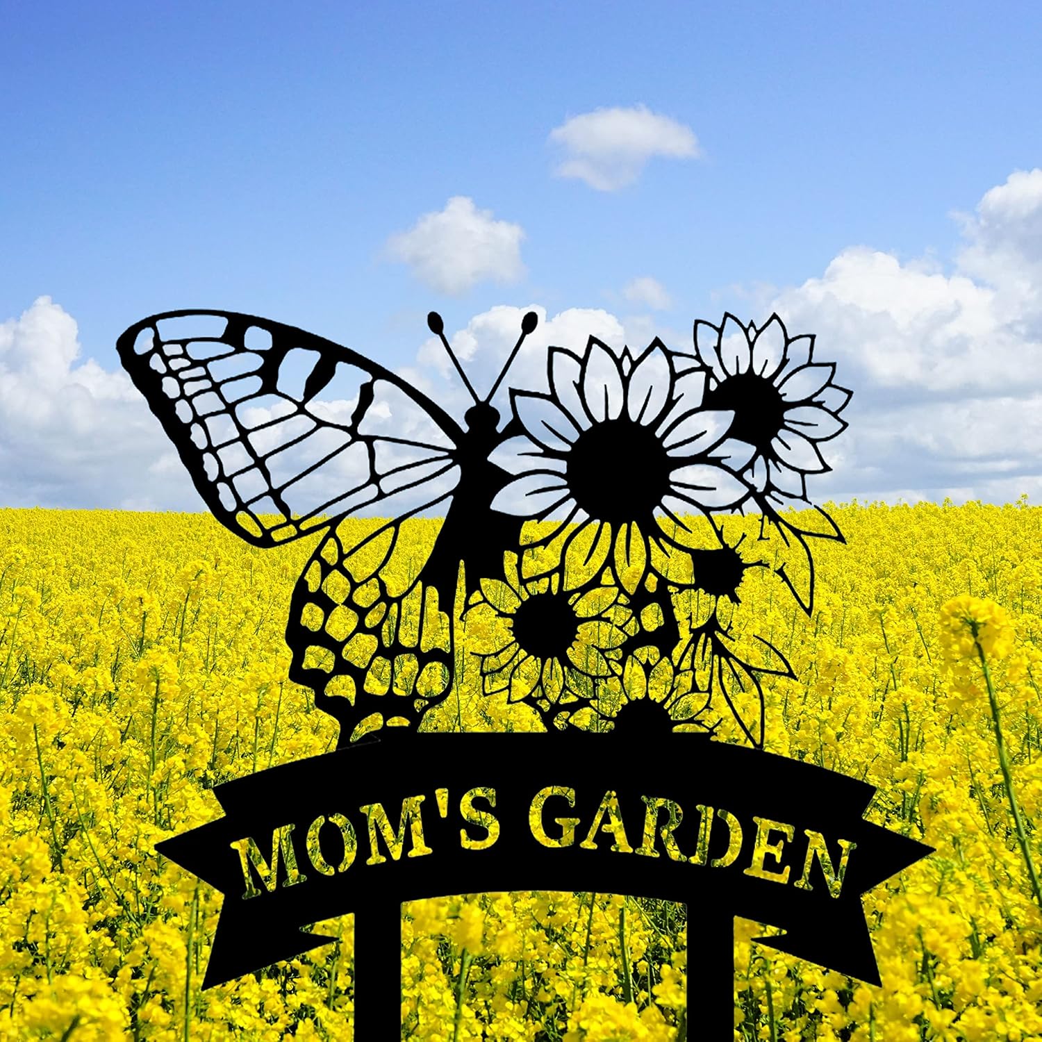 Personalized Garden Signs Butterfly Metal Wall Art Mom's Garden Sign Outdoor Yard Decor, Custom Gardener Name Sign Butterfly Metal Sign, Gifts for Farmer Gardener 16 inch