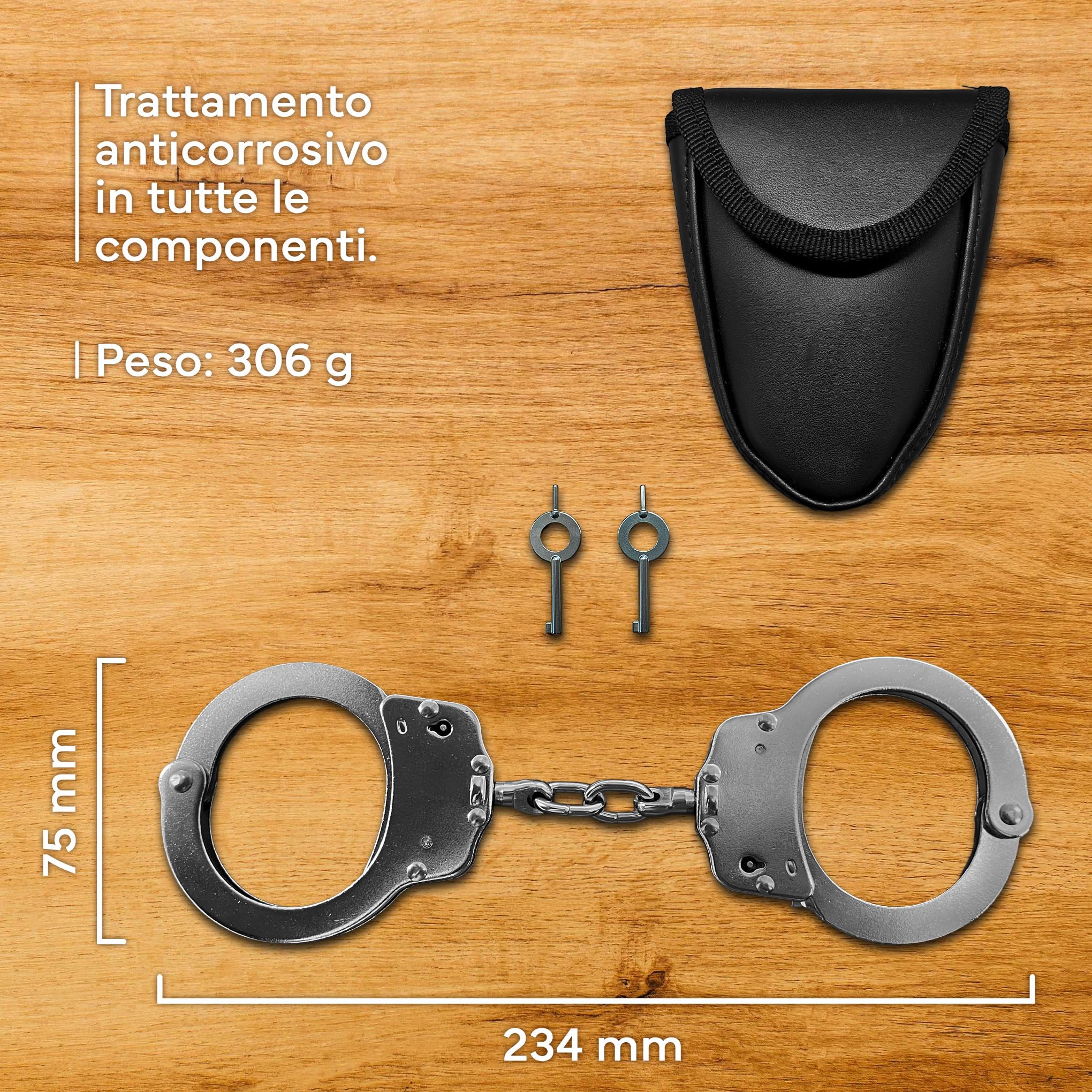 Manette Polizia in Acciao Vere con Chiavi e Porta Manette Professionali