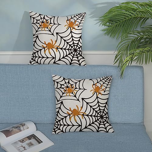 Miniatura 4 de Juego de 2 fundas de almohada de tela de araña de 20 x 20 pulgadas, fundas decorativas de Halloween para almohada de granja para exteriores,