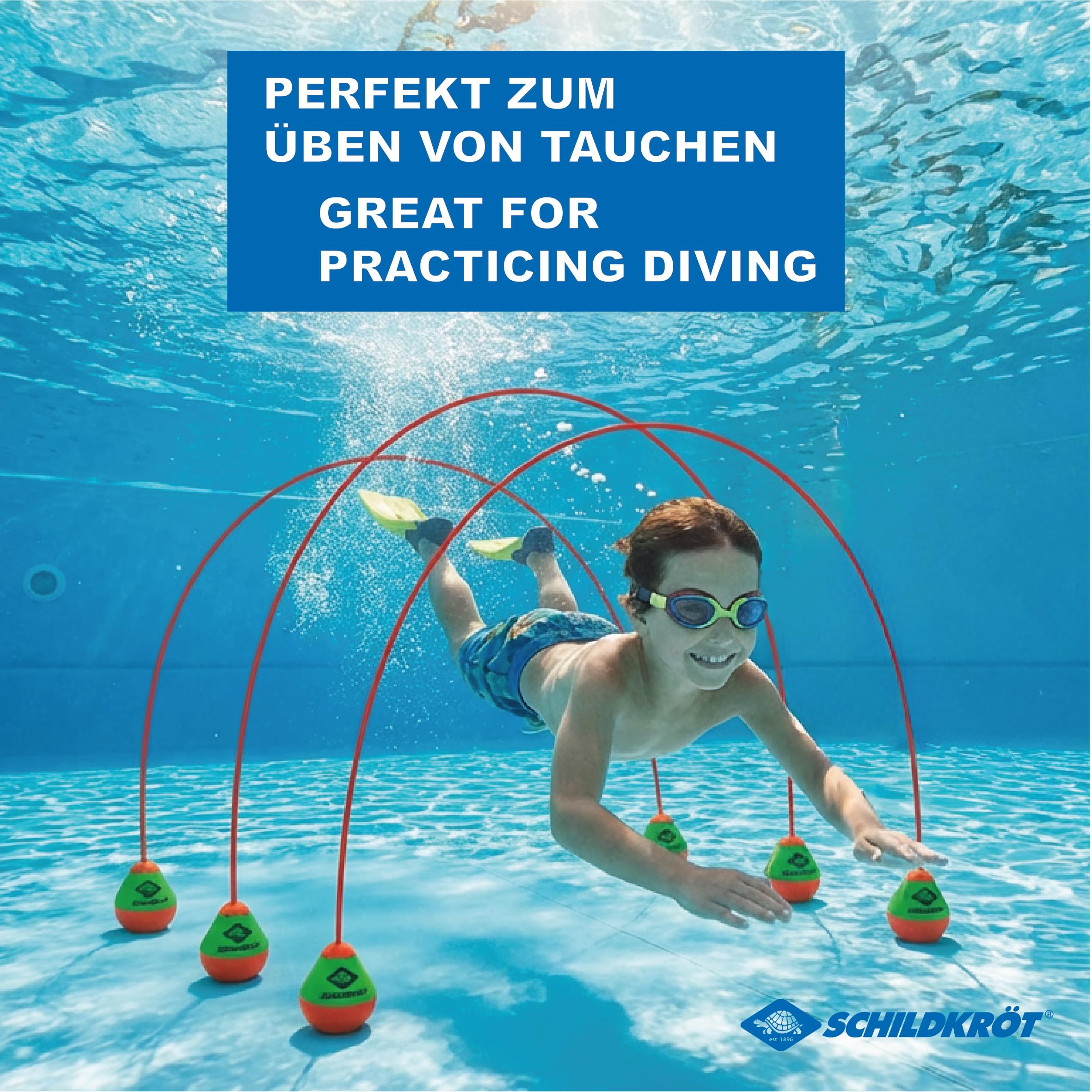 Schildkröt Set di 3 Archi da Tuffo | per Bambini dai 6 Anni in su | Allenamento a Nuoto e Tuffi in Piscina | Archi Subacquei Flessibili | Colori Vivaci, estremità Zavorrate