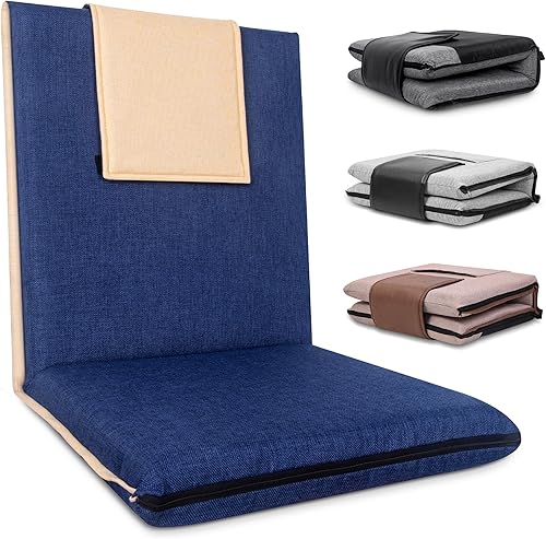 FASTMOMENT Silla de piso con soporte para el respaldo, silla de piso ajustable de 14 posiciones, silla de piso portátil para adultos y niños, silla