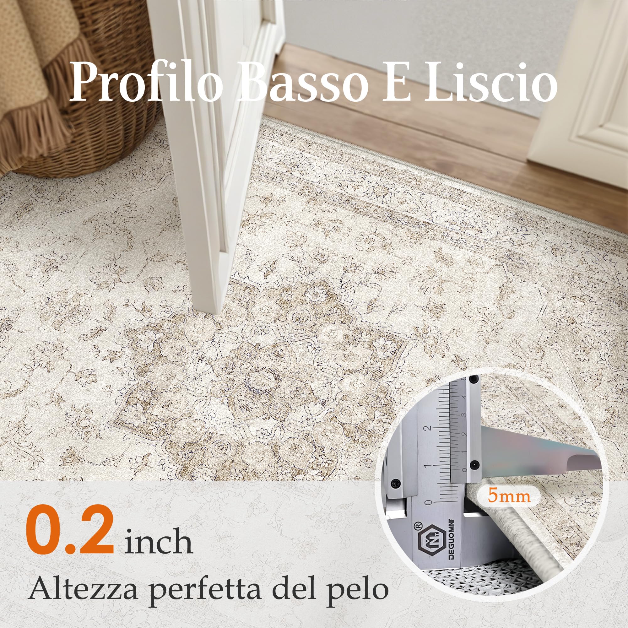 PureCozy Vintage Tappeto Salotto 200x300cm Beige Camera da Letto Antiscivolo Lavabile Tappeti Sala Soggiorno Cameretta Ufficio Grande Carpet Pelo Corto Morbido Rug