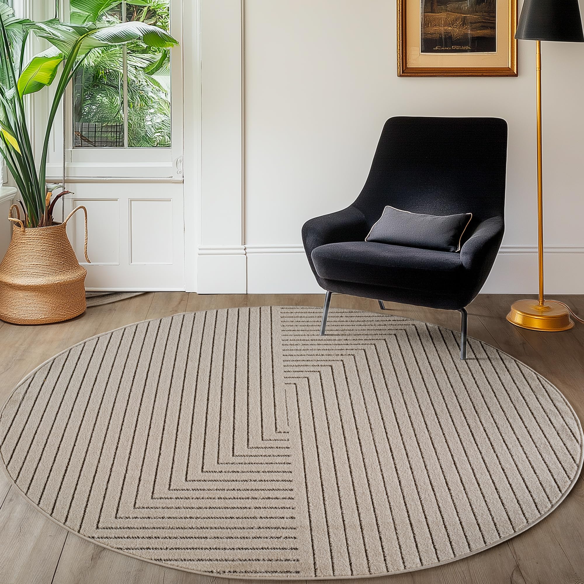 SIMPEX Kurzflor Teppich Wohnzimmer, Schlafzimmer, Küche, 3D Hoch-Tief-Effekt, Skandinavisch Boho Motiv, für Outdoor Bereich geeignet Terrassen oder im Balkon