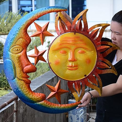 Miniatura 9 de Decoración de pared de metal para exteriores, grande, de 19 pulgadas, para colgar en interiores y exteriores, patio, jardín, valla, terraza,