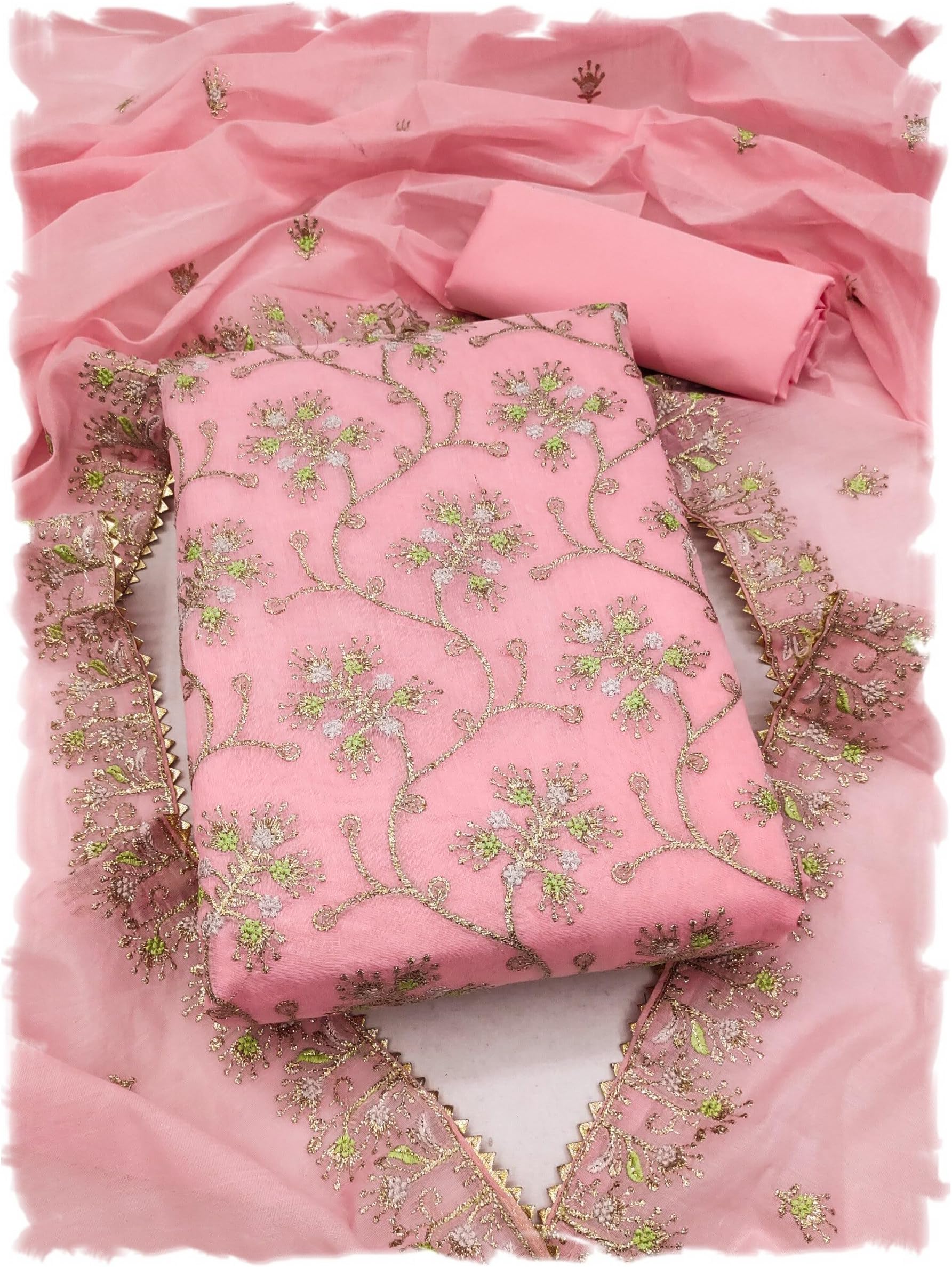 Women's Chanderi Silk Kashmiri Embroidery Work Unstitched Salwar Suit Dress Material