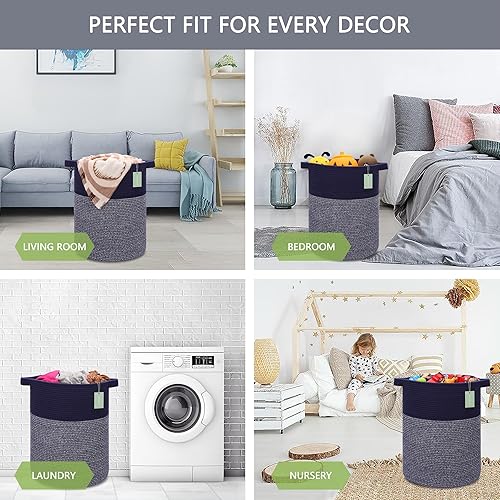 Miniatura 29 de Cesta de manta extragrande de 87 litros, cesta de lavandería, cesta de guardería para almacenamiento de juguetes, ropa y toallas, cesta grande