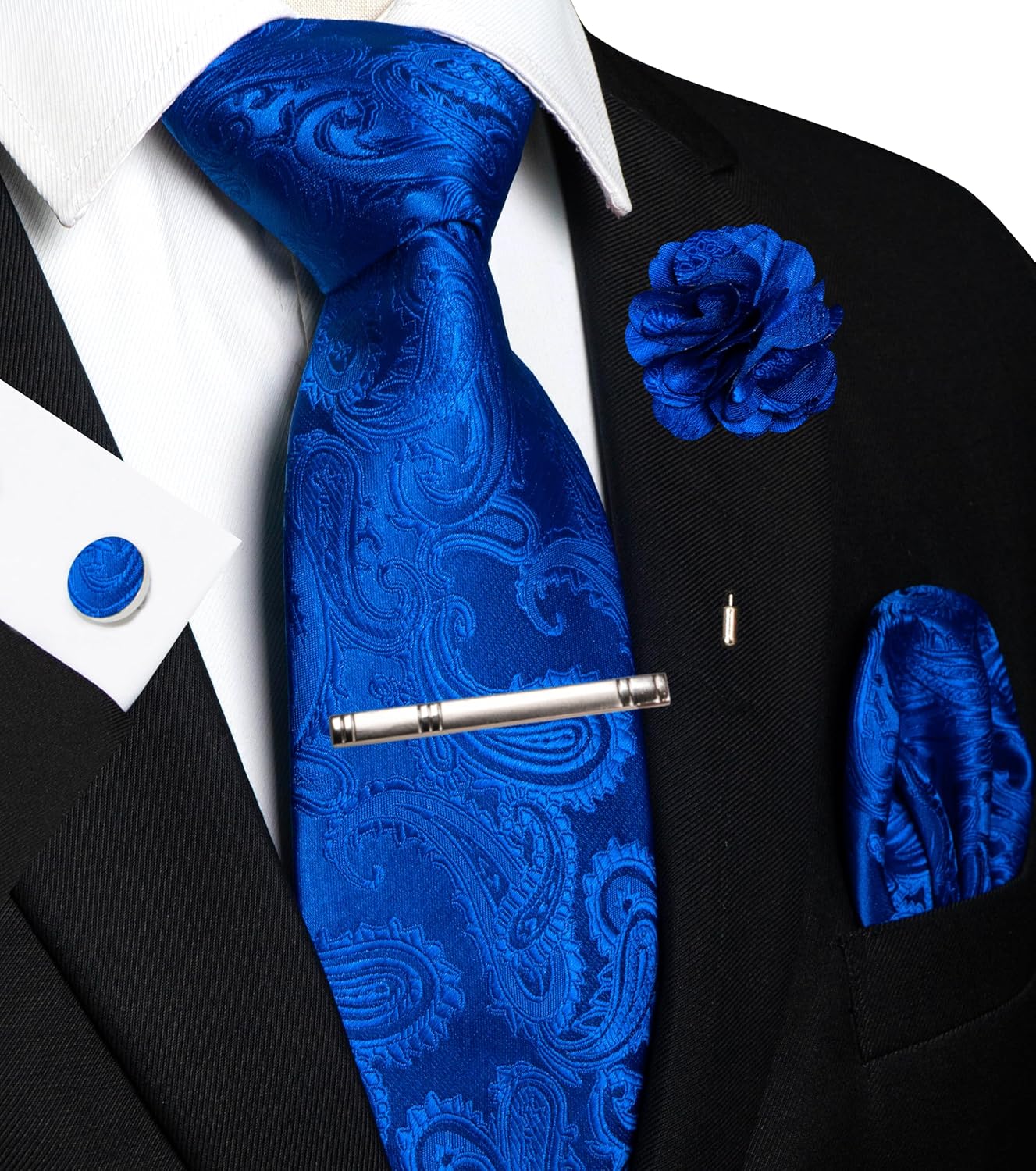 JEMYGINS Mens Paisley Tie and Pocket Square,Lapel Pin,Cufflinks,Tie Clip Sets with Gift Box 5PCS - Image 2