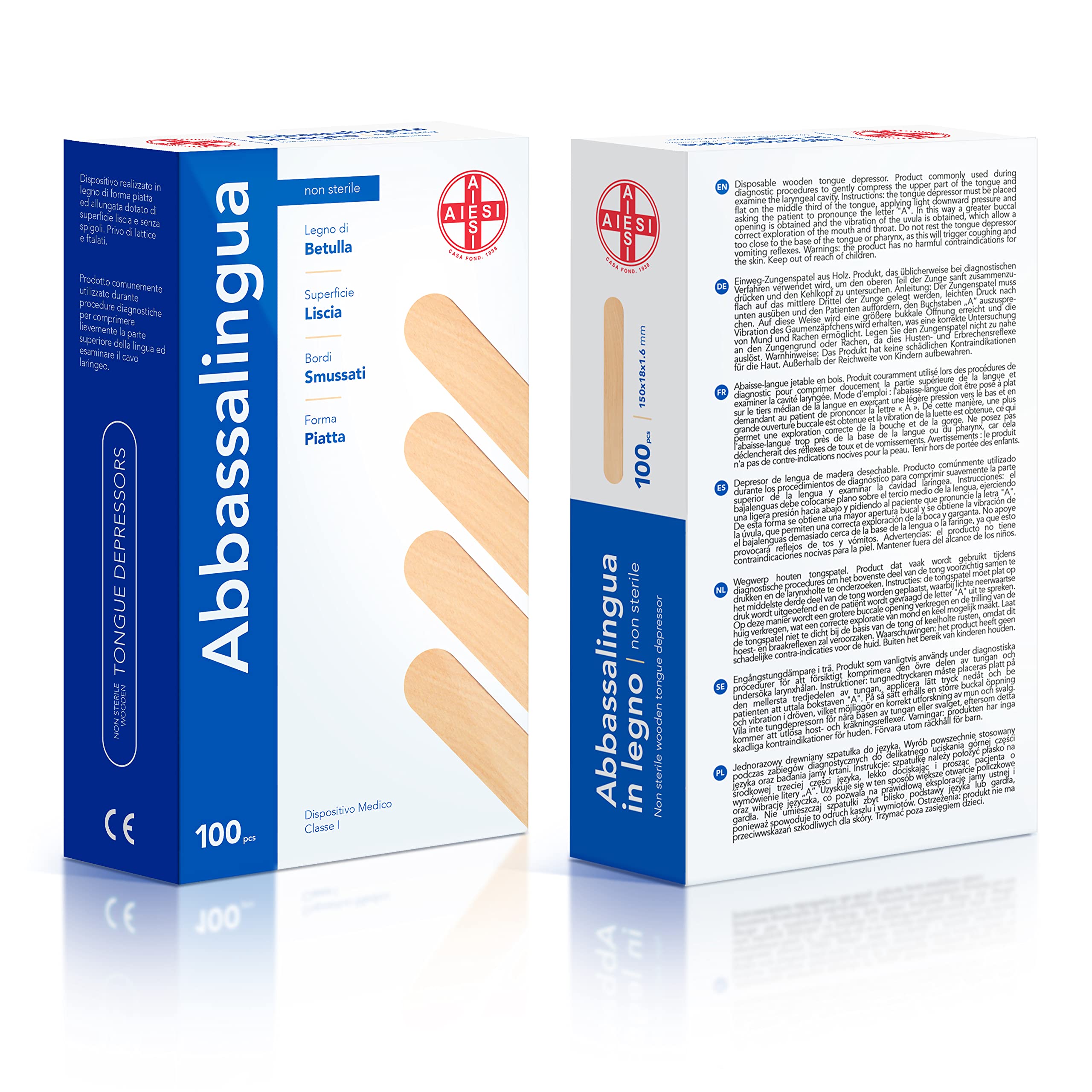 AIESI® Abbassalingua in legno monouso NON STERILI (100 pezzi), Spatole legno per ceretta