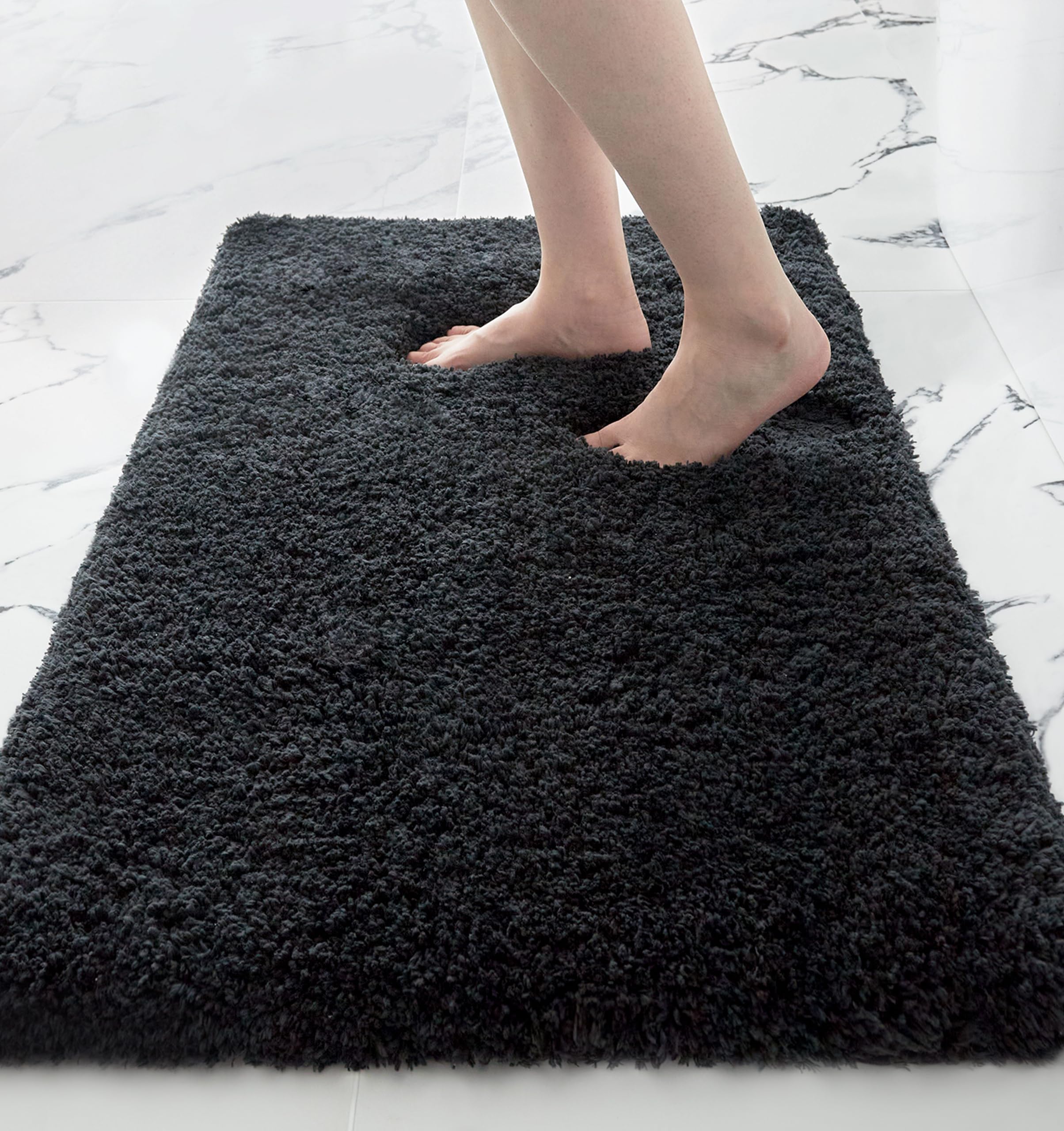 Disolla Black Bath Mat 17x24in Washable Non Slip Bath Rug for Bathroom Floor Soft Absorbent Plush Shower Mat for Tub Modern Luxury Bathroom Carpet
