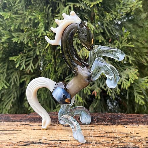 Miniatura 9 de Figura de caballo de cristal – Escultura en miniatura soplada a mano estilo Murano – Adorno coleccionable de caballo para estante o escritorio