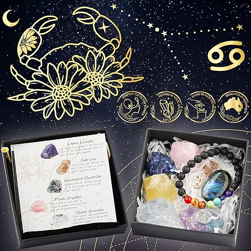 Miniatura 3 de Regalos del zodiaco del cáncer para mujeres, regalos espirituales, regalos de horóscopo con piedra natal del zodiaco y pulsera de chakras, juego de