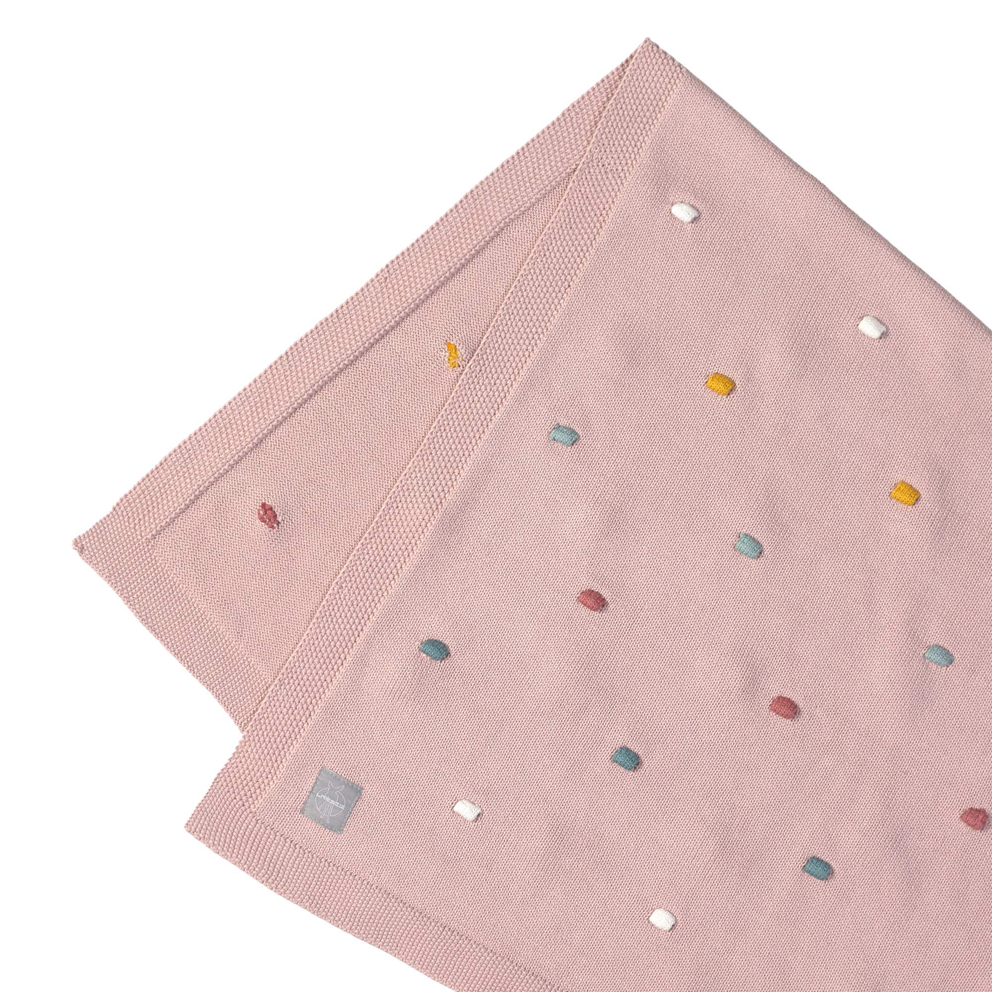 LÄSSIG Koc niemowlęcy z dzianiny kocyk dziecięcy z dzianiny, 100% bawełna ekologiczna, GOTS/Knitted Blanket Dots dusty pink