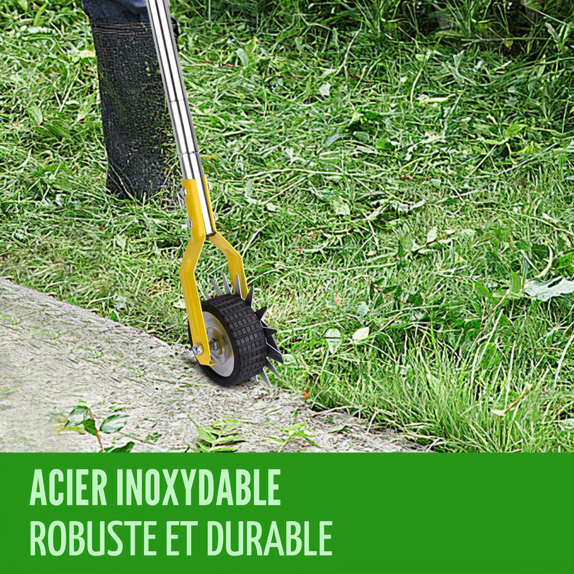 YEELOR Coupe-bordure rotatif en acier inoxydable jaune - Longueur réglable - Outil de jardin manuel pour trottoirs, jardins, allées et bordures de parterres de fleurs