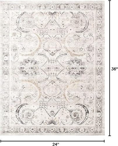 Miniatura 3 de Pasargad Home Turkish Fantasia Design - Alfombra de área de telar mecánico marfilplata, 2 pies 0 pulgadas x 3 pies 0 pulgadas