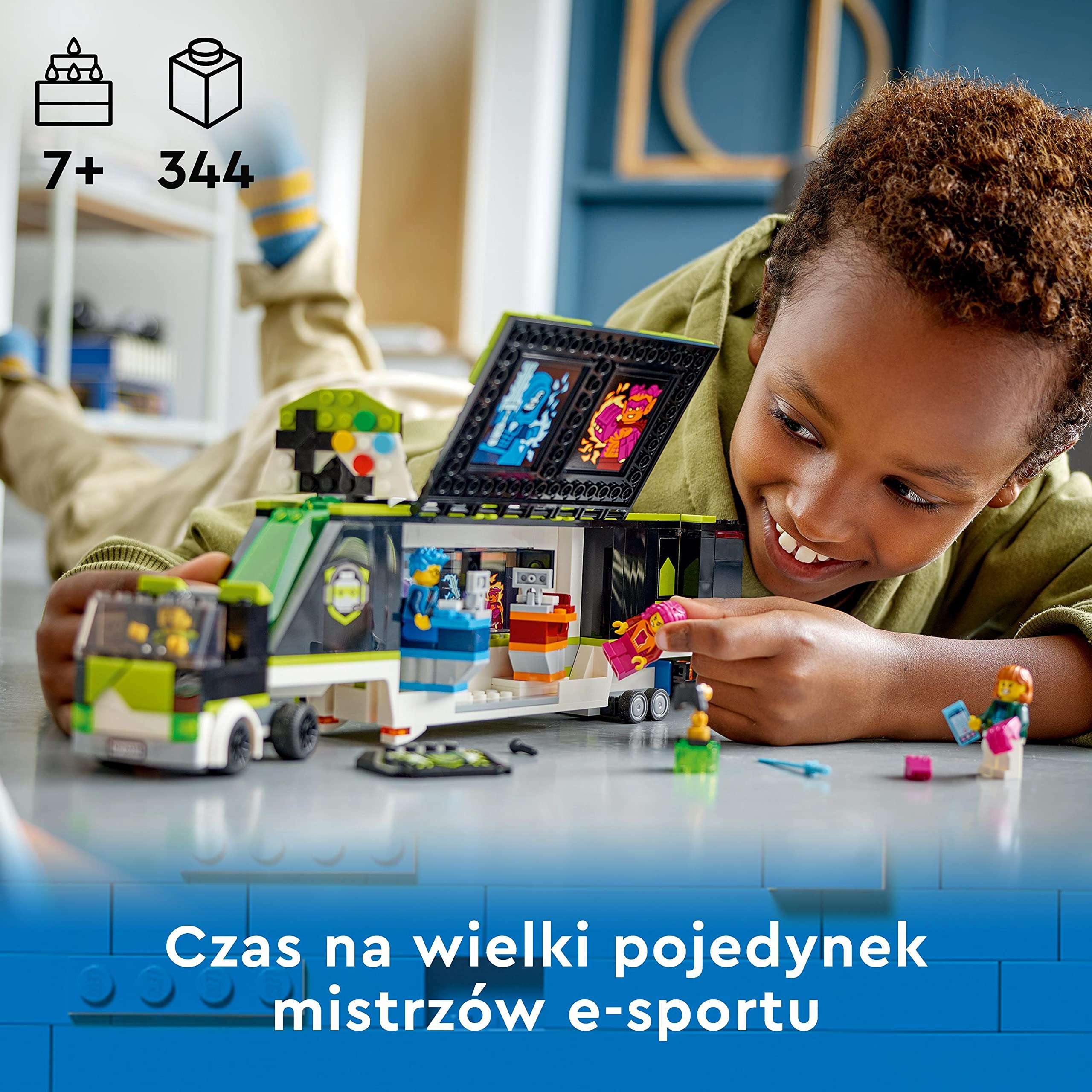 LEGO 60388 City Ciężarówka na Turniej Gier, Samochód do Zawodów e-sportowych, Zestaw dla Fanów Gier Komputerowych i Graczy od 7 lat z Minifigurkami