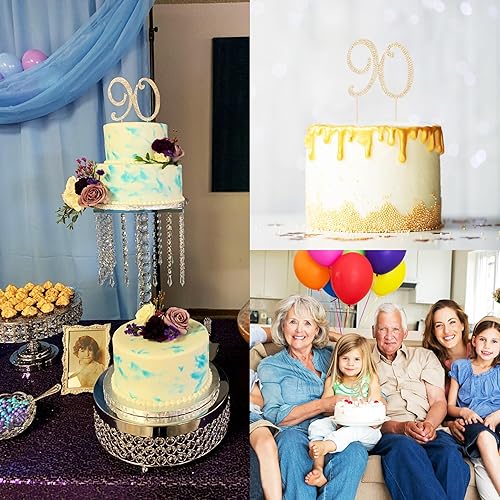 Miniatura 5 de Honbay Decoración para pastel de 90 cumpleaños con diamantes de imitación de aleación brillante para decoración de pastel de cumpleaños 90 o fiesta