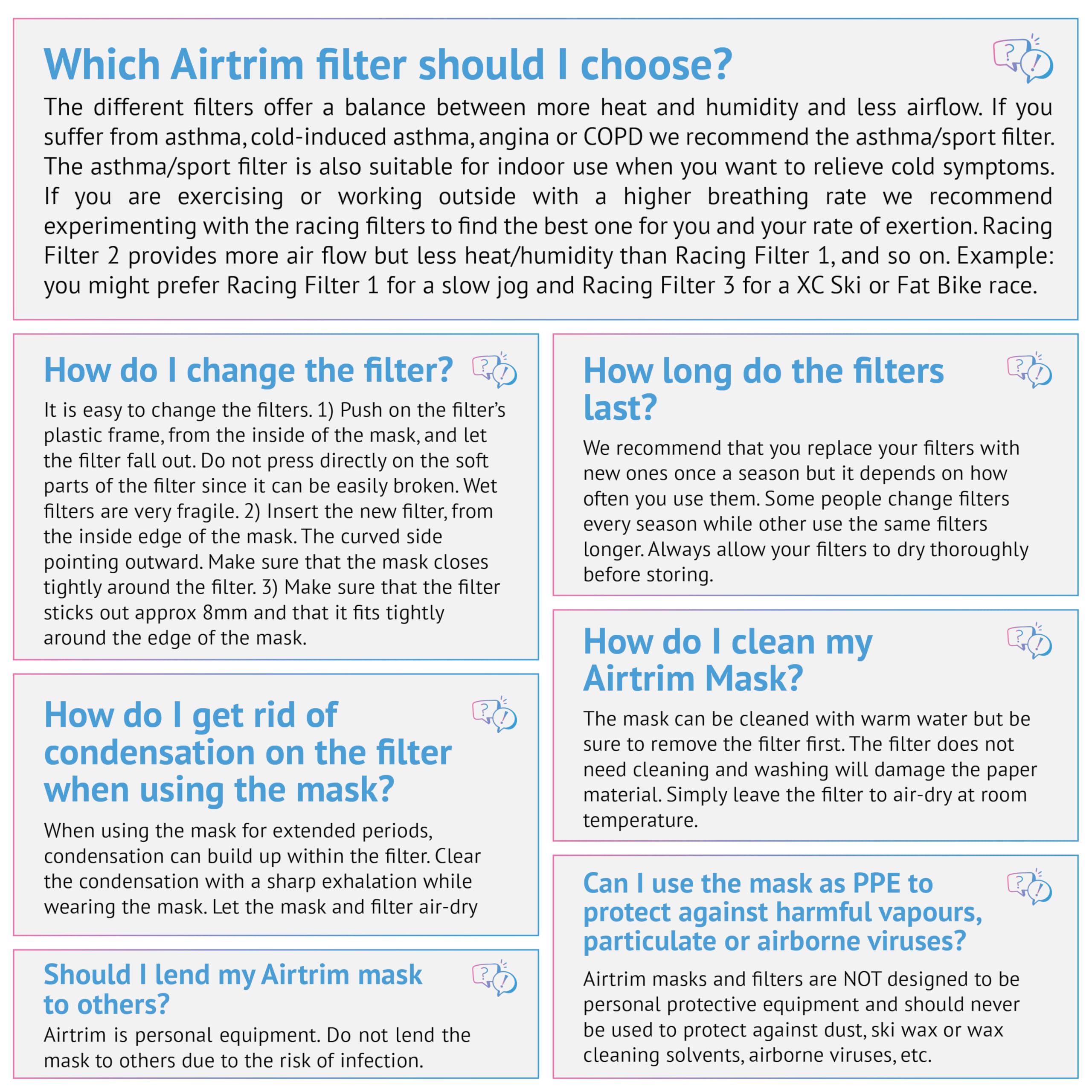 Vapro Airtrim - Filtros deportivos de repuesto para asma/deporte, incluye 2 filtros deportivos para mejorar la respiración