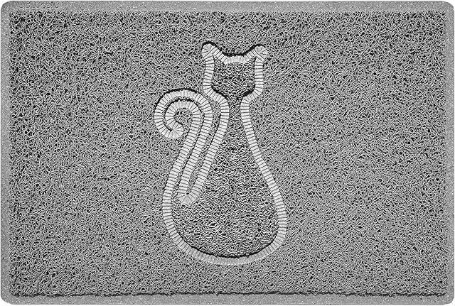 Nicoman CAT Embossed Shape Door Mat Dirt-Trapper Jet-Washable Doormat-(Use Indoor or Sheltered Outdoor)-(60x40cm/23.6x15.7inches, Small) Grey