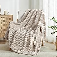 ExclusivoMezcla Fleece Throw Blanket Extra Large 50x70 Tan - Super Soft Waffle Texture, Cozy Warm Lightweight for Couch Sofa Bed