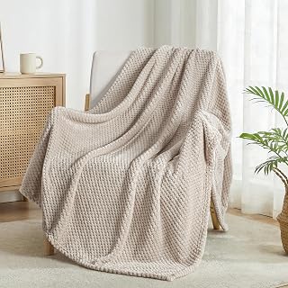 ExclusivoMezcla Fleece Throw Blanket Extra Large 50x70 Tan - Super Soft Waffle Texture, Cozy Warm Lightweight for Couch Sofa Bed