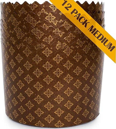 Miniatura 8 de Molde Kulich de 12 onzas para pan de Pascua Paska | 12 piezas | Molde de papel para pan – Moldes de papel panettone antiadherente marrón universal –