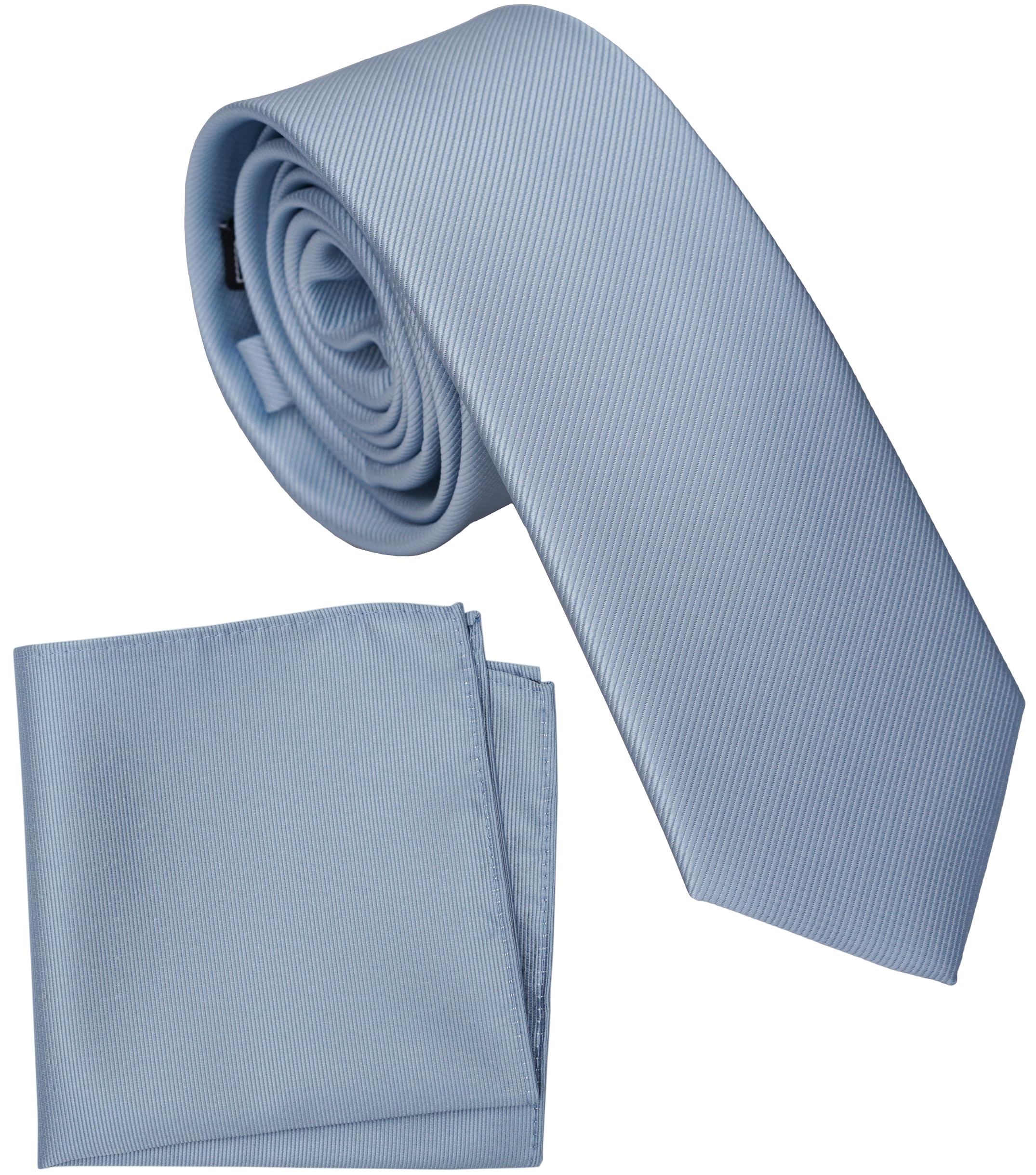 Boy's Solid Tie with Pocket Square Set, Regular Necktie for Children and Kids, Self-Tied