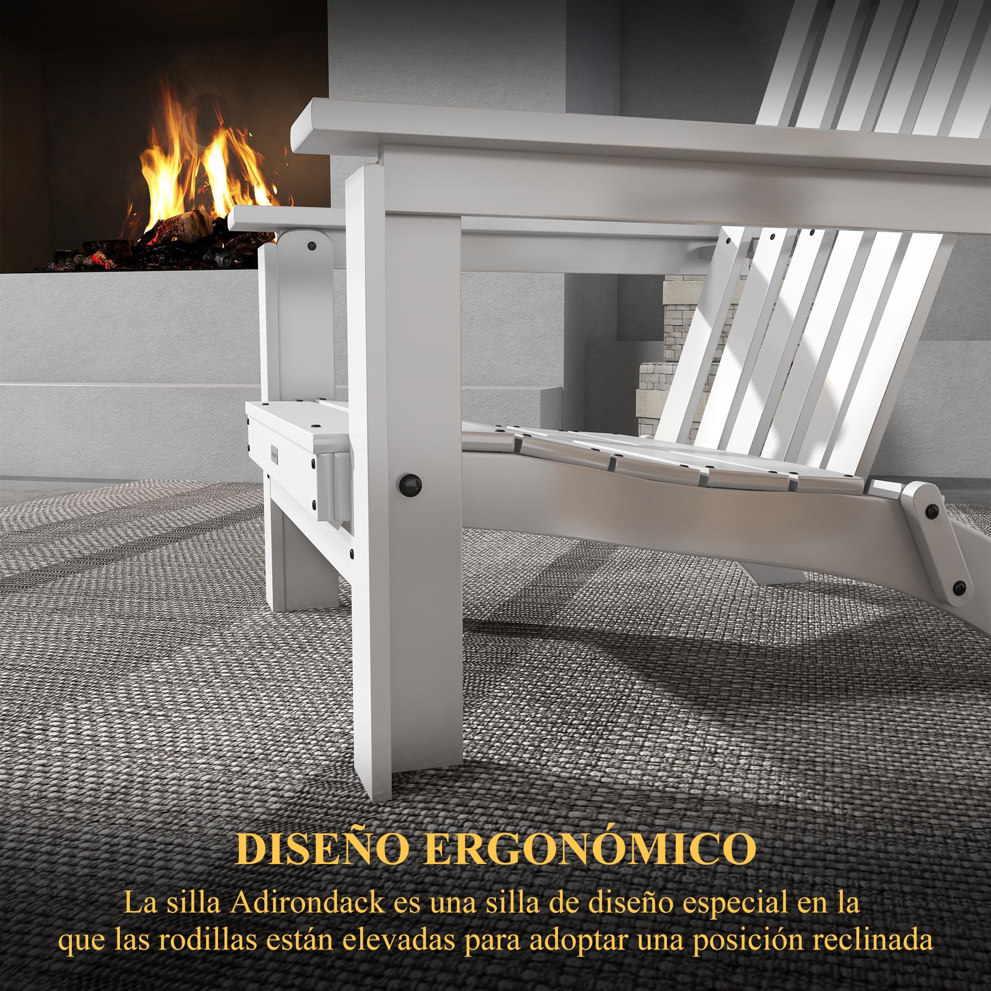 Outsunny Silla Adirondack de Madera Silla de Jardín Plegable con Reposabrazos Carga 160 kg para Patio Terraza Balcón 68x81x93 cm Blanco