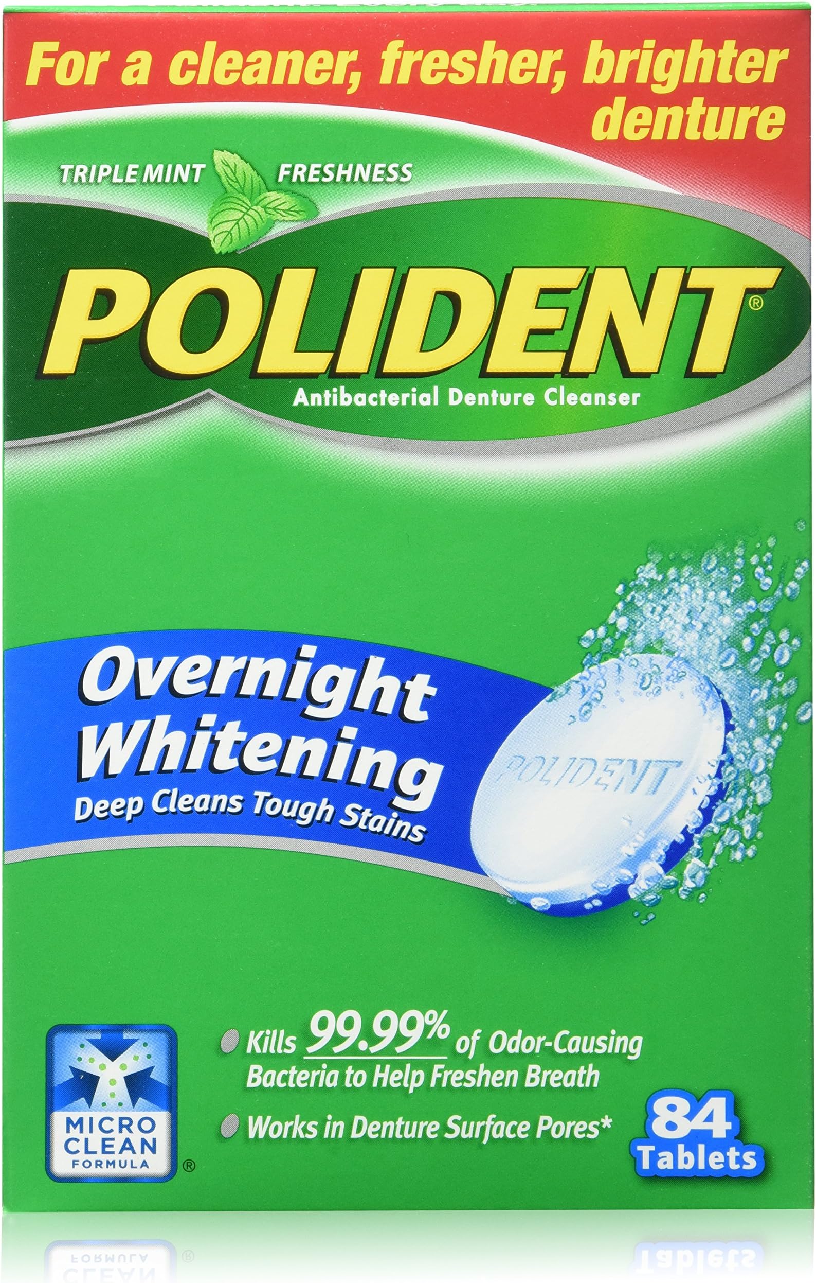 Overnight Whitening Denture Cleanser Tablets - 84 Count