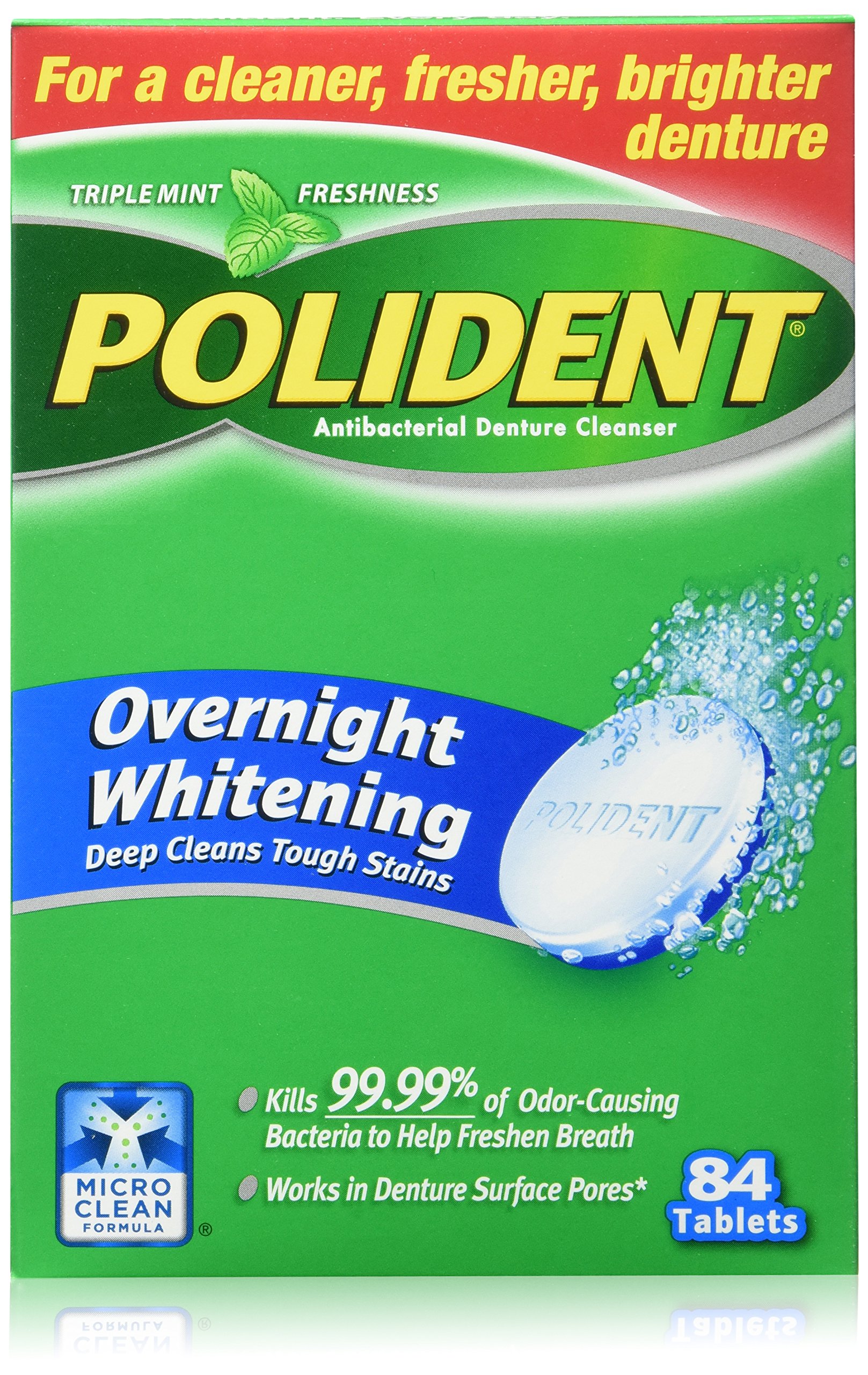Polident Overnight Whitening Denture Cleanser Tablets - 84 Count