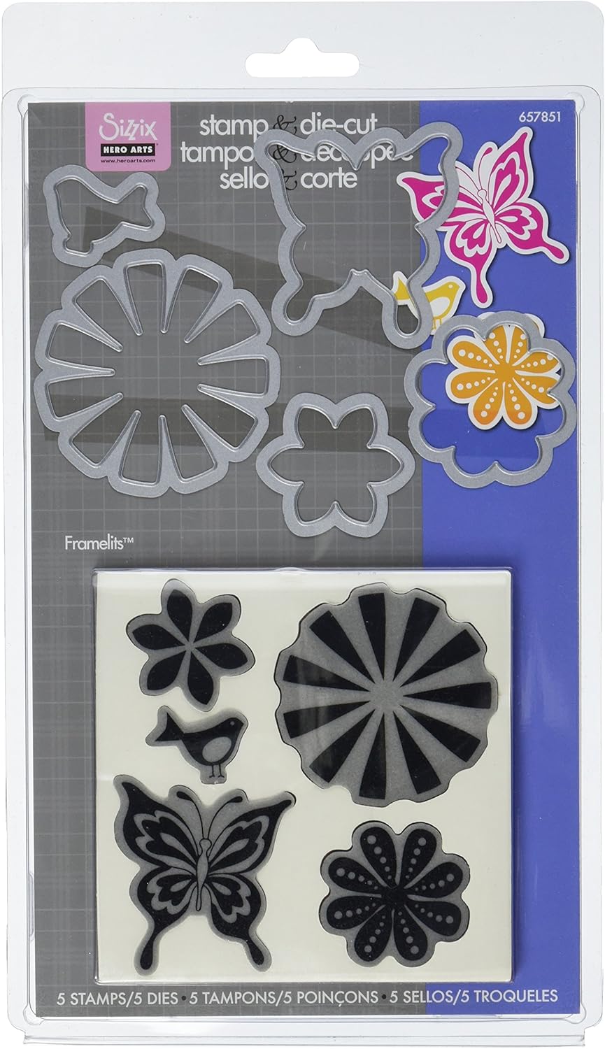Amazon.co.jp Sizzix Framelits Dies 5/Pkg W/Cling StampsBold Pop (並行輸入