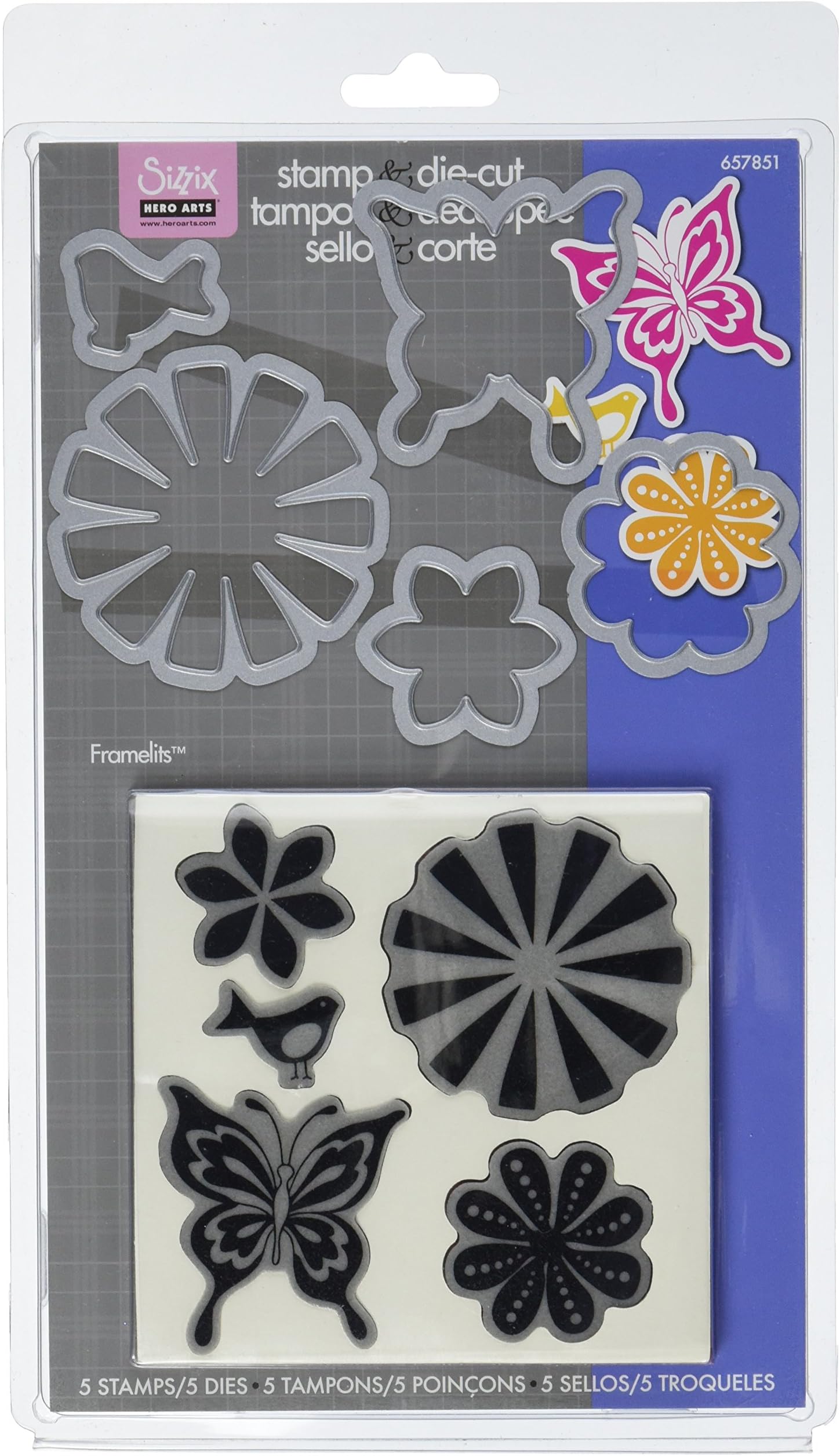 Sizzix Framelits Die Set 5PK with Stamps - Bold Pop Designs by Hero Arts