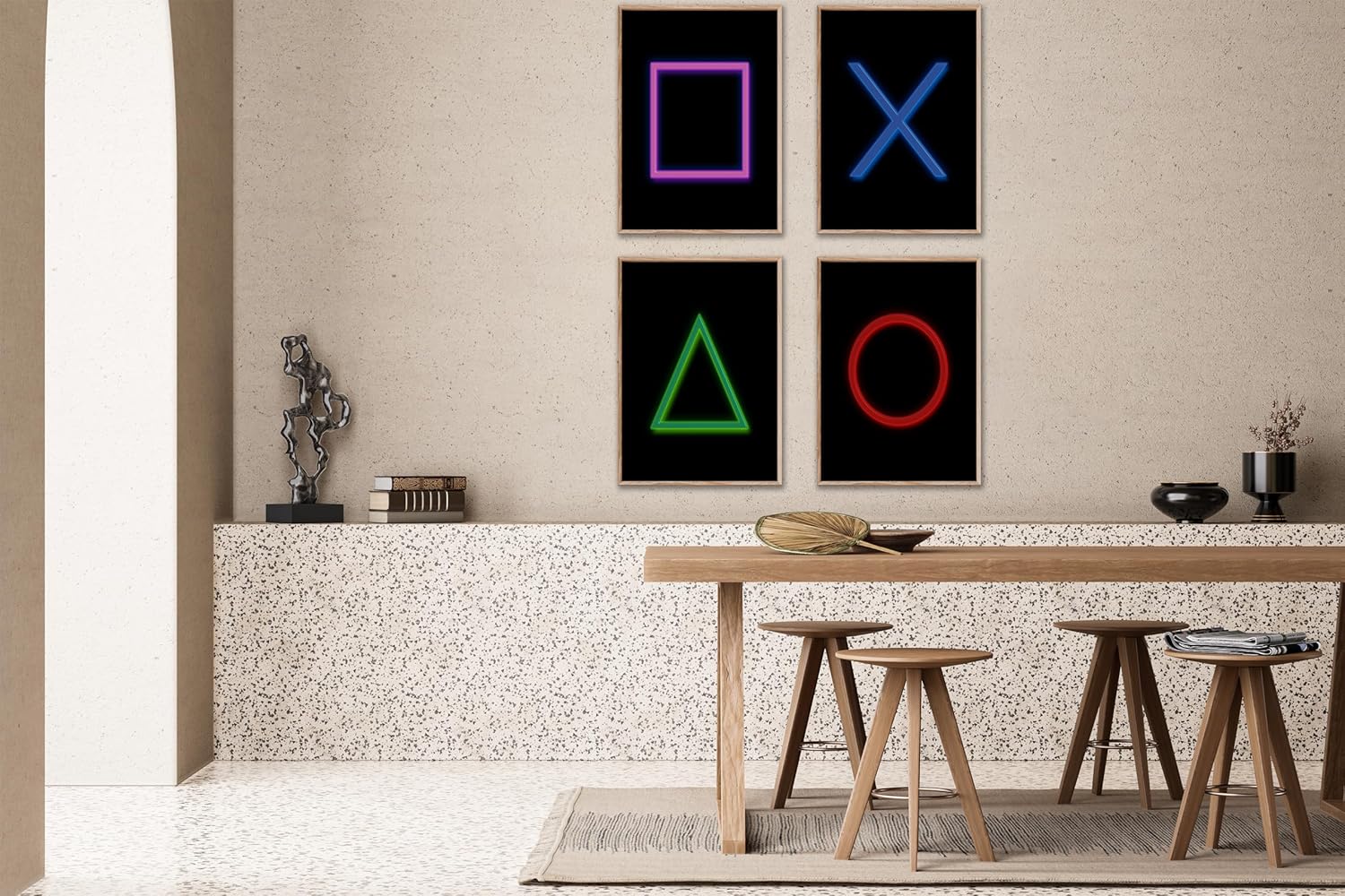Poster Master 4-Piece Gaming Poster - Console Buttons Print - Neon Icons Art - Gift for Men, Women & Gamer - Minimal Decor for Game Room, Bedroom, Living Room or Kid's Room - 8x10 UNFRAMED Wall Art