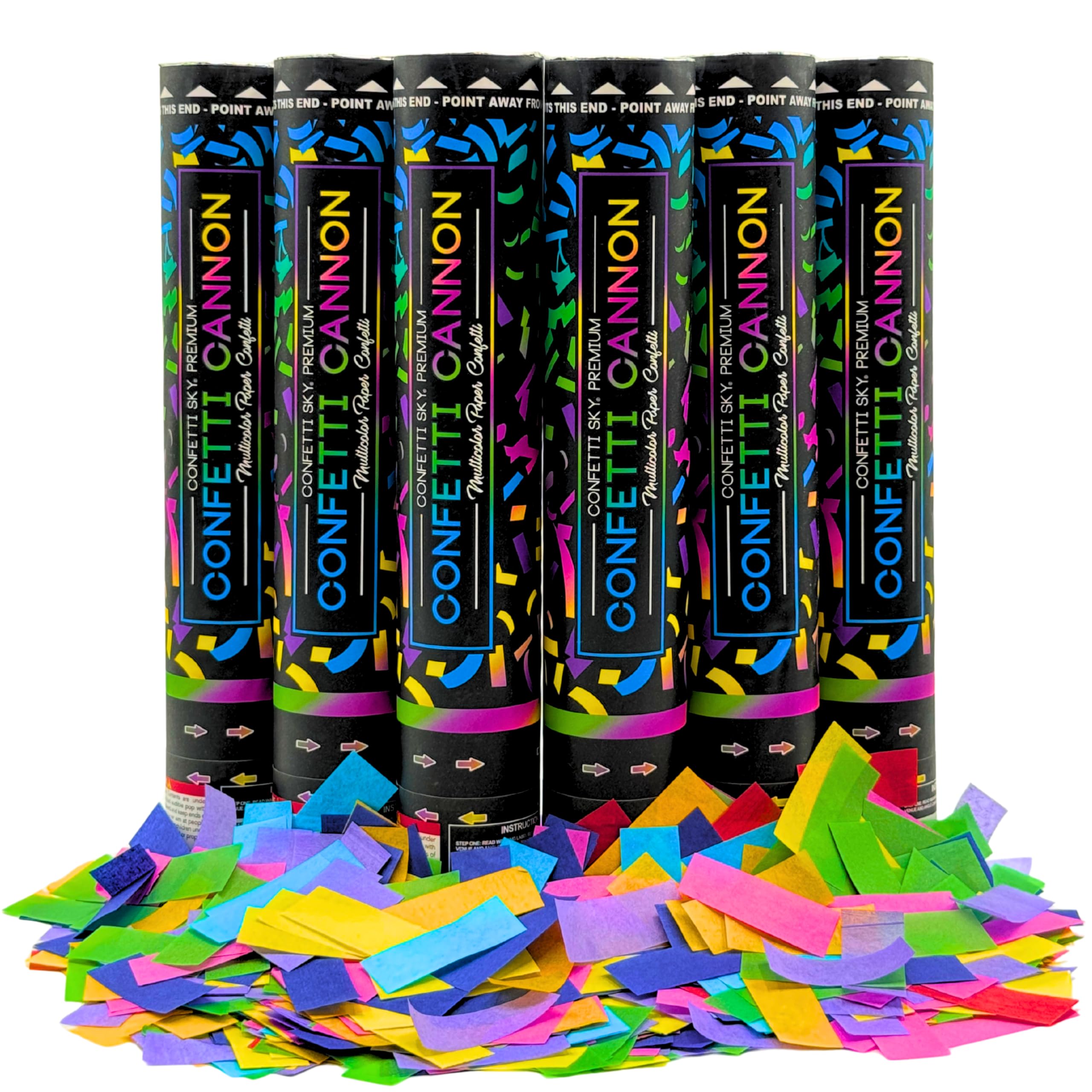 Confetti Sky [6 Pack] 12 Inch Confetti Cannons | Multicolor Confetti Poppers for Wedding Celebration, Birthday Party, Pranks, Graduation, Christmas Eve and New Year Celebration