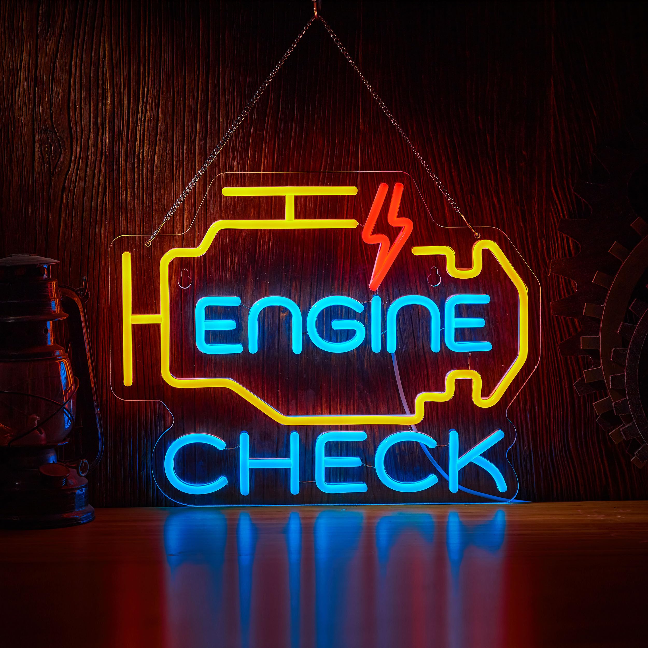 Check Engine Neon Sign for Garage Wall 17 inches x 13 inches, Blue