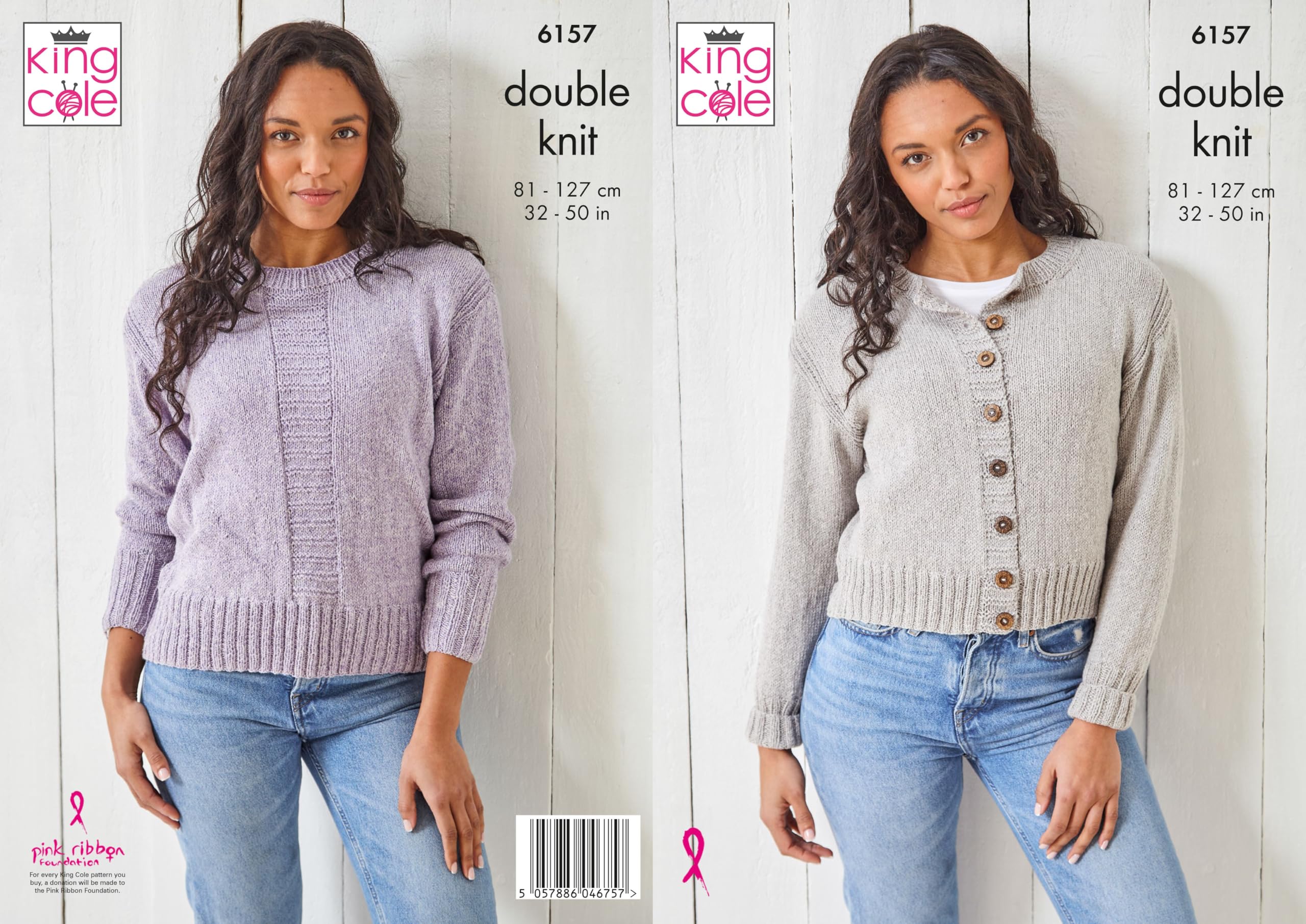 King Cole Ladies Knitting Pattern Double Knit Sweater and Cardigan (6157), 81cm – 127cm (32” – 50” Inches)