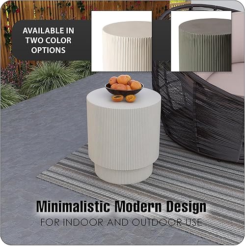 Miniatura 6 de LeisureMod Mesa auxiliar moderna redonda de fibra de piedra, para el hogar, patio al aire libre, sofá de sala de estar, resistente a la intemperie,