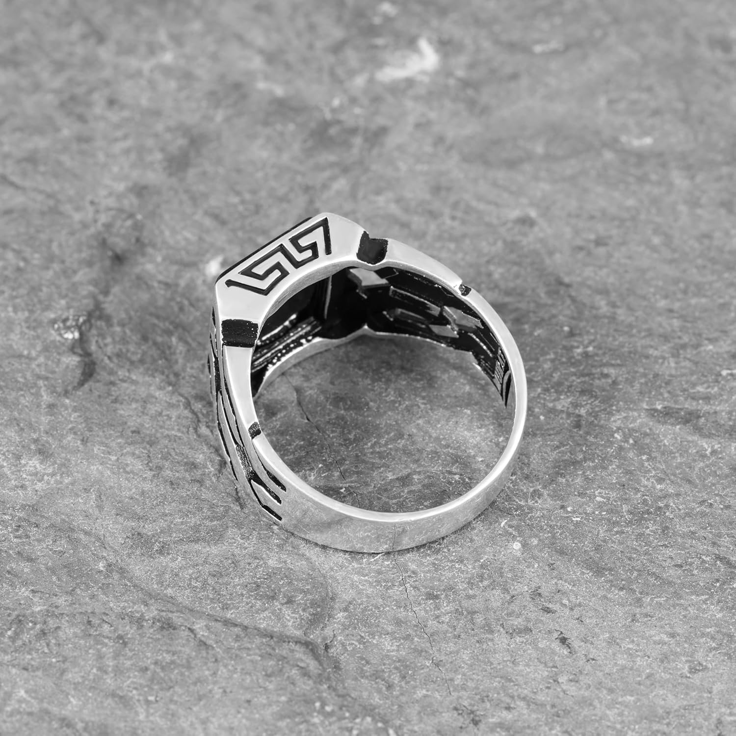 Men's Sterling Silver Ring with Black Onyx Stone, Cuban Link Design, 925 Silver - Image 7