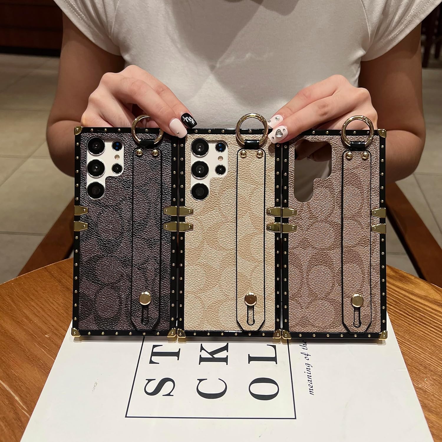 for Samsung Galaxy S25 Ultra Cute Case with Wristband Strap Anti Drop Protective Designer Case,Luxury Rectangle Leather Phone Case Compatible with Samsung S25 Ultra - (Darkbrown) - Image 2