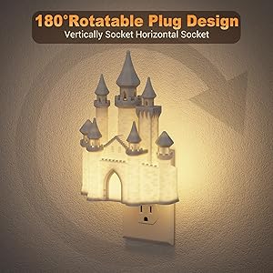 JandCase Night Lights Plug into Wall,2 Pack 3D Printed Castle Night Light,3000K Plug in Nightlight with Dusk to Dawn Sensor,0-100LM Adjustable Brightness for Rooms Bathroom Hallway