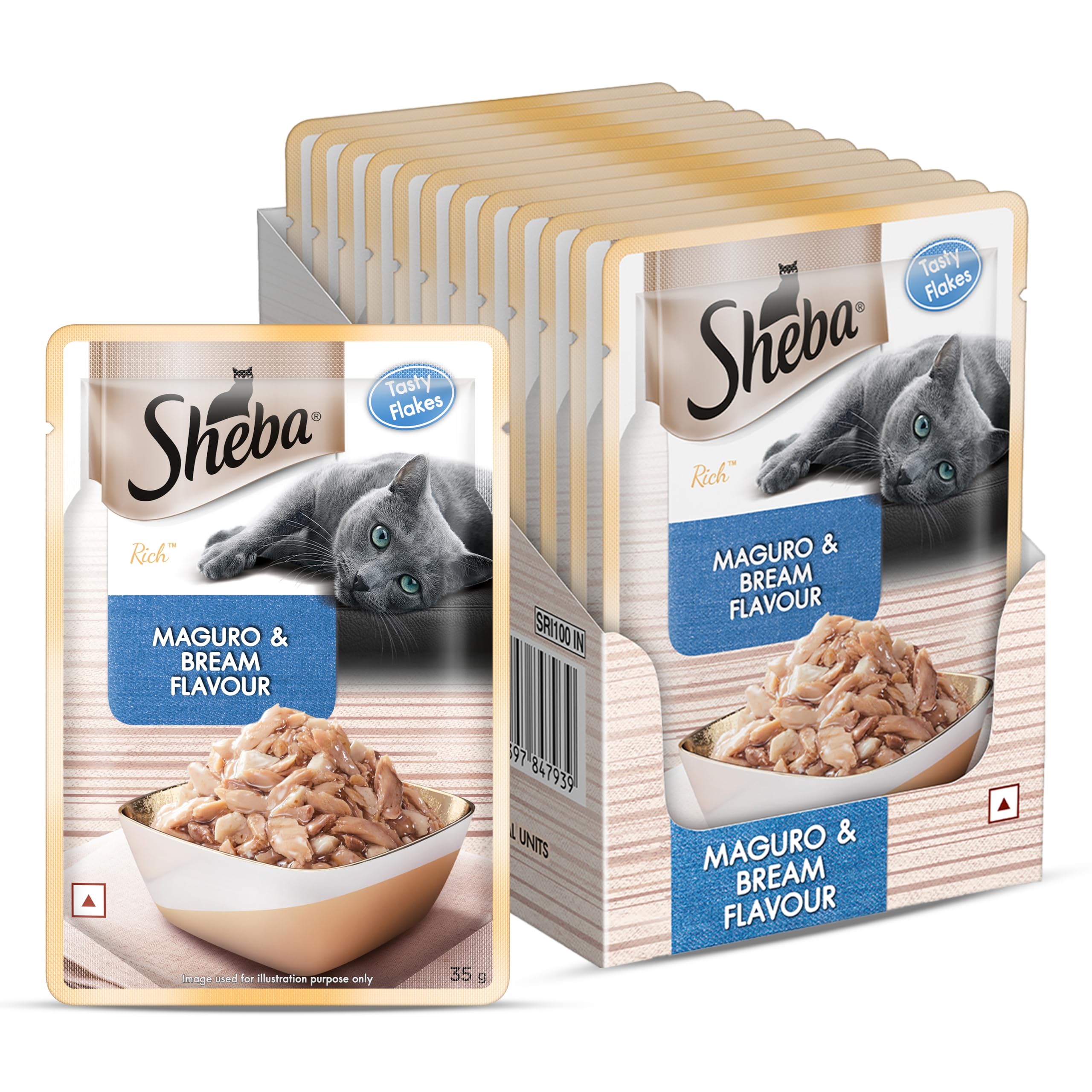 Sheba Cat Food, Rich Feast Flakes, Luxury Fish Mix, Tuna and Sea Bream, 1.2 oz (35 g) x 12 Packs (Bulk Purchase)