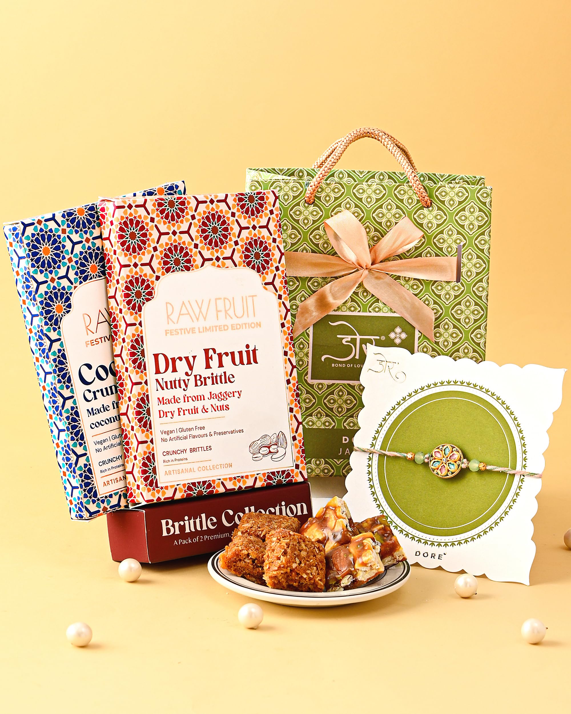 Hyperfoods® Rakhi For Brother Gift For Brother Dryfruit Nutty Brittle Coconut Crunch Brittle Blossom Of Love Rakhi Set-image-24