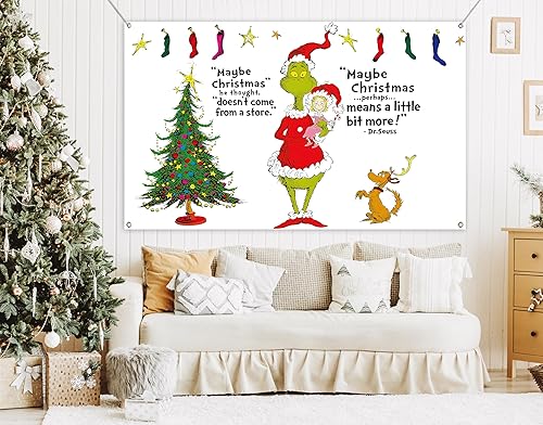 Miniatura 5 de Sunwer Telón de fondo de cabina de fotos de Feliz Navidad verde Whoville Navidad Navidad vacaciones decoración interior exterior pared colgante