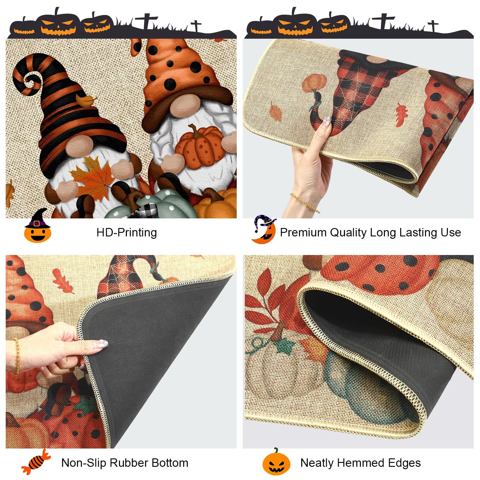 ONWAY Cozy Fall Doormat - Pumpkin & Leaves Welcome Mat For Porch, Thanksgiving & Autumn Decor (17.5x29 Inch)