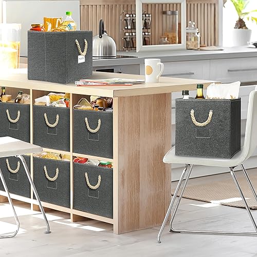 Miniatura 6 de Simple Houseware - Cesta de almacenamiento de cubo de 13 pulgadas con asas trenzadas, paquete de 3, gris oscuro