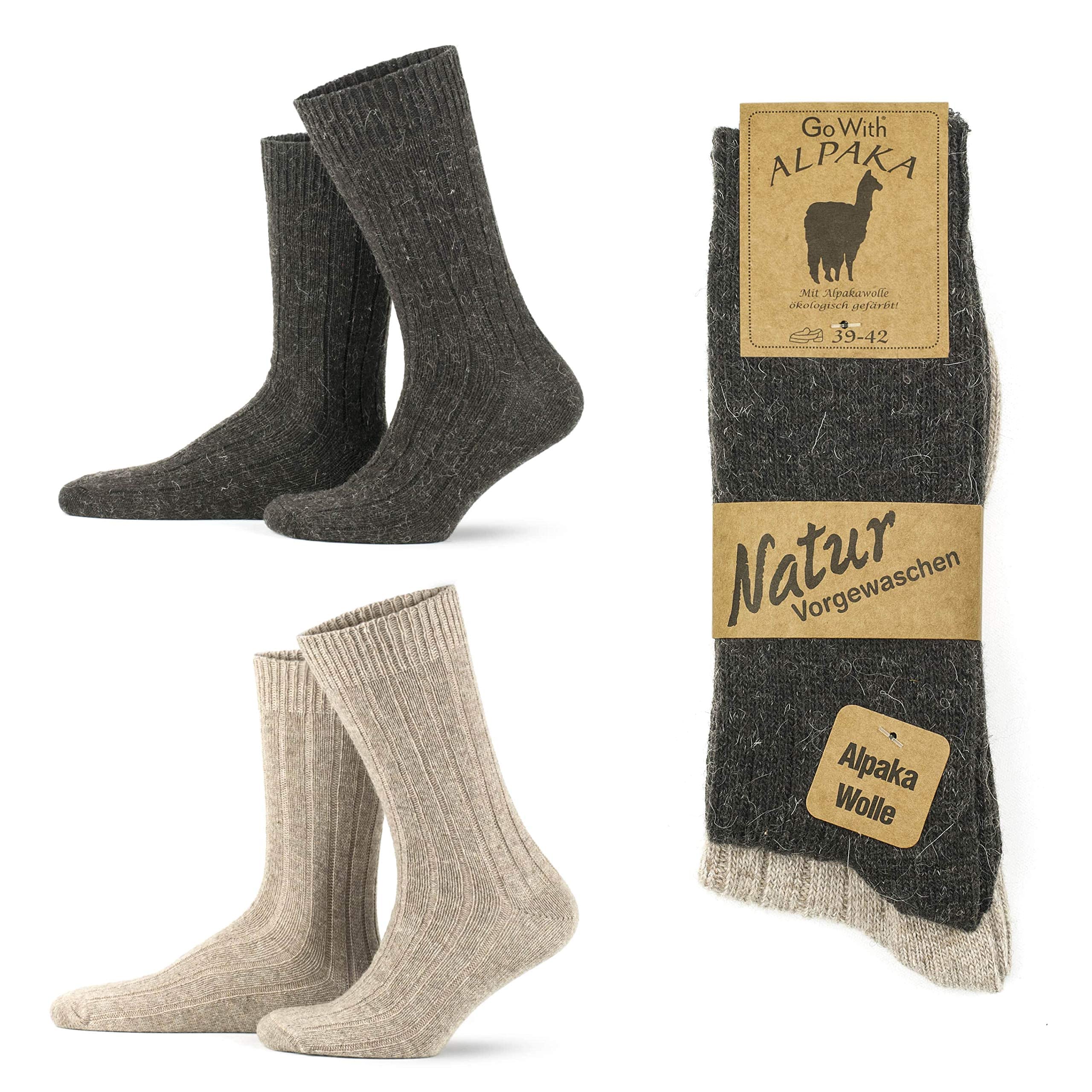GoWith 2 Pairs Alpaca Wool Socks for Men & Women, Warm Thermal Alpaca Merino Blend Hiking Socks, Soft Cozy Crew Boot Socks