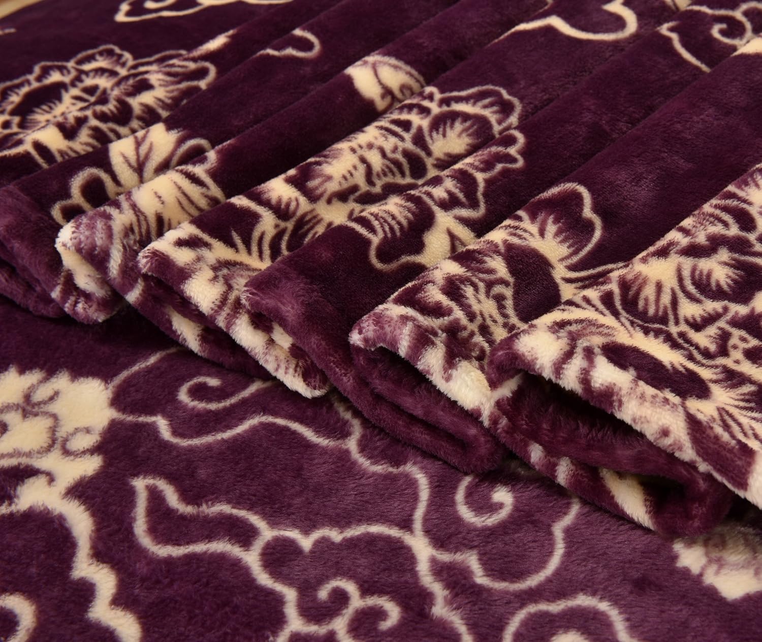 CaliTime Super Soft Throw Blanket for Bed Sofa Couch, Cozy Warm Flannel Fleece Chinese Vintage Dragon Phoenix & Auspicious Clouds, Eggplant, Full