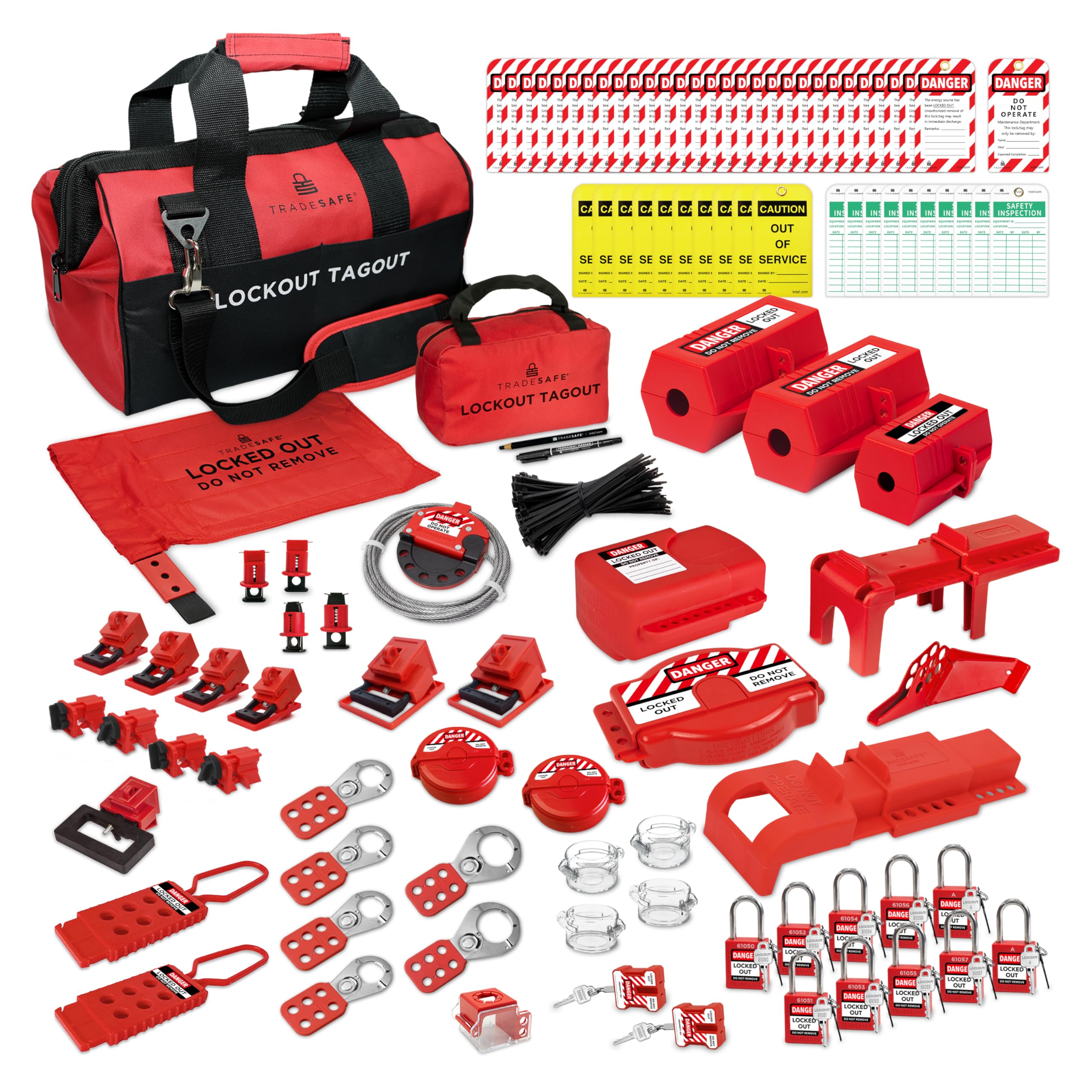 TRADESAFE Lockout Tagout Kit - 95 Lock Out Tag Out Devices, Loto Locks, Safety Tags, Breaker Lockout, Cable Lock, Valve Lock Out, Emergency Stop