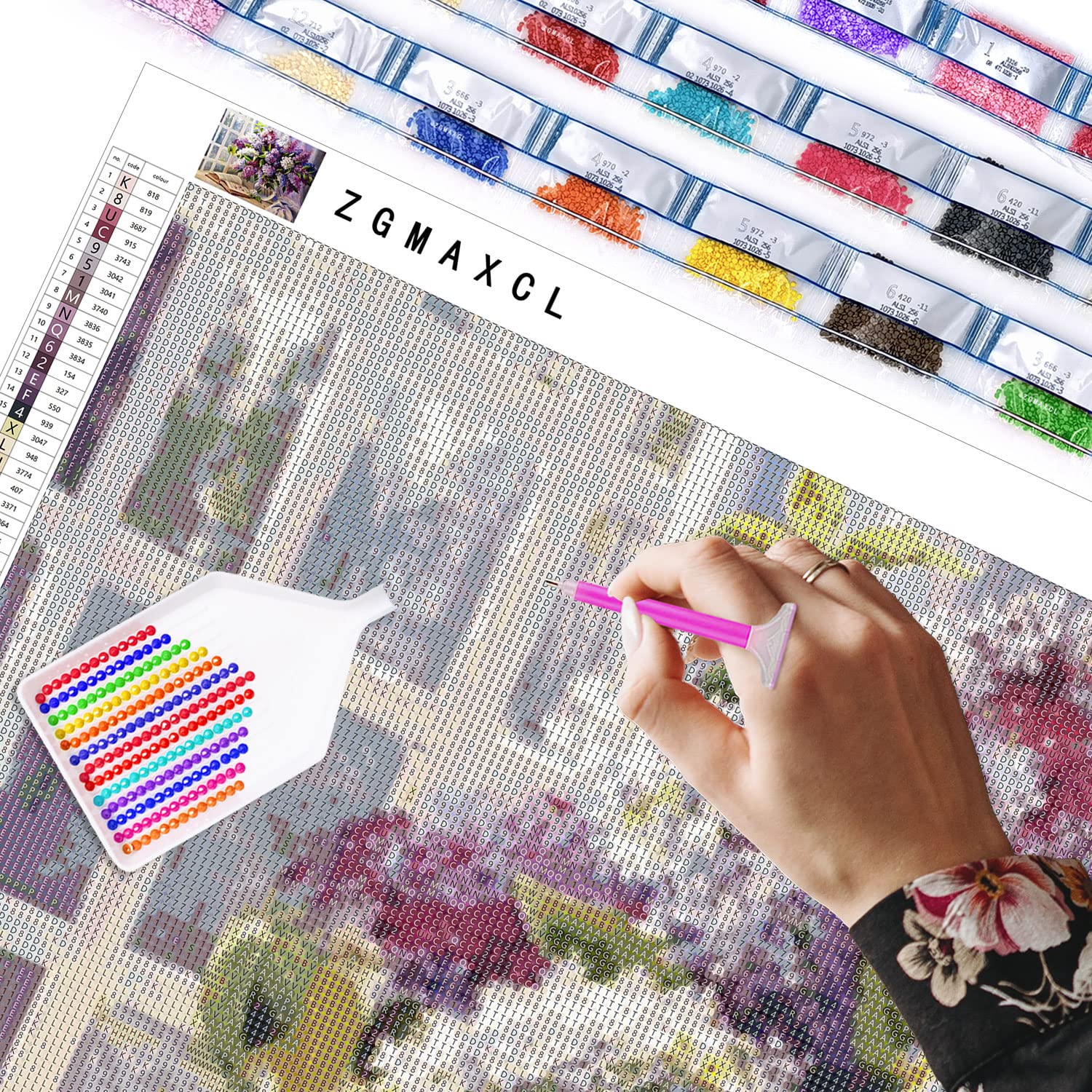 Kit Diamond Painting 5D ZGmaxCL 50x50cm Fiori Colorati: Tela Completa Con Diamanti Rotondi +30%
