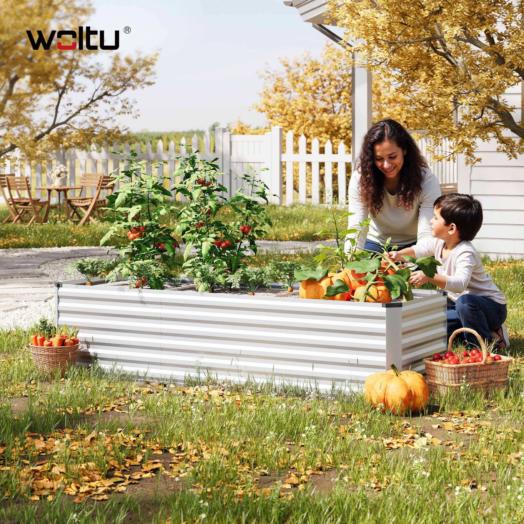 WOLTU Potager Surélevé en Métal, Bac Potager Extérieur 238x80x56cm, Jardinière Rectangulaire en Tôle Galvanisée, pour Légumes, Fleurs et Herbes, pour Jardin, Balcon et Terrasse, en Argenté